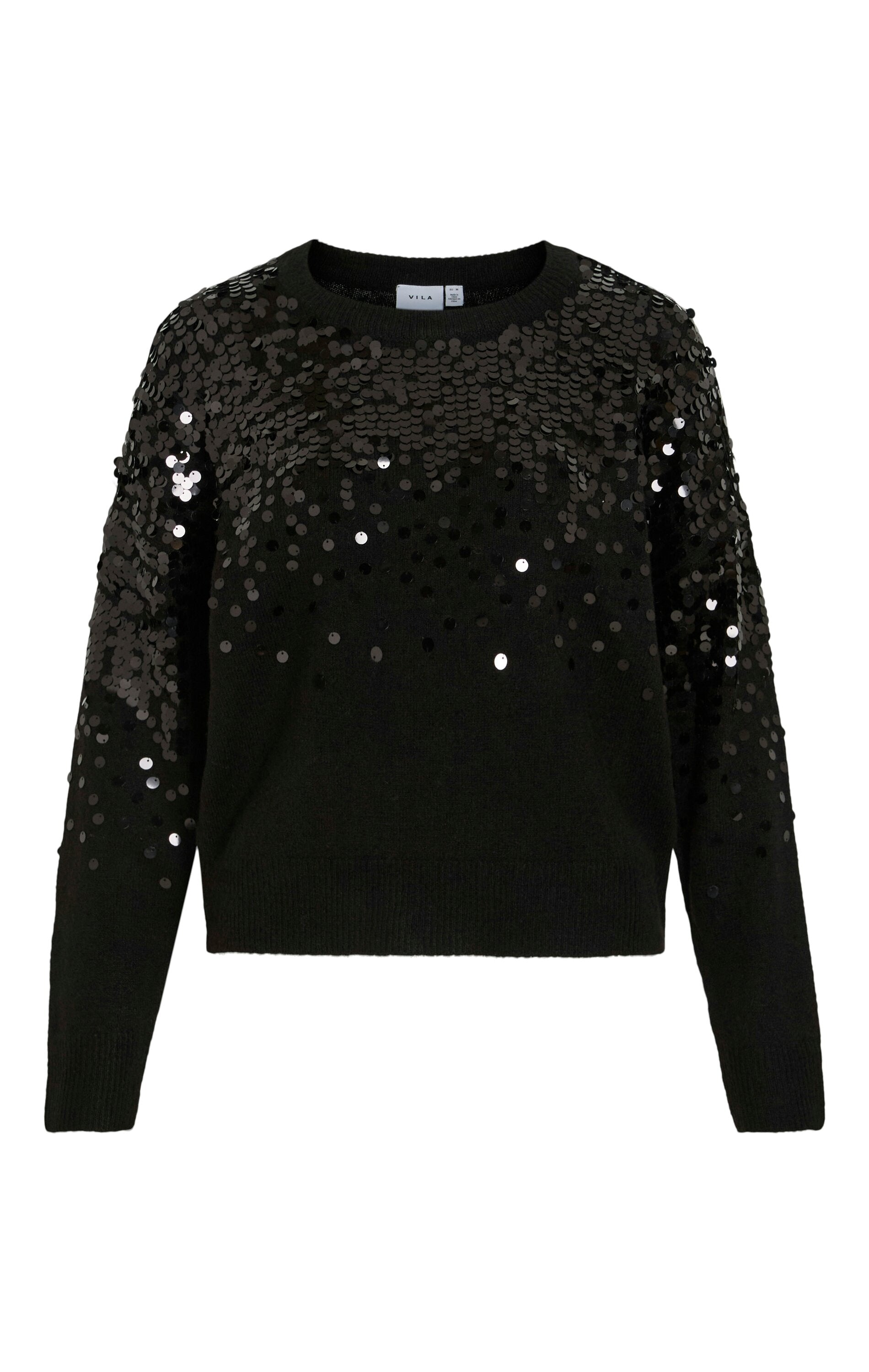 Vila  Visiquin o-neck sequin striktrøje - Black Beauty