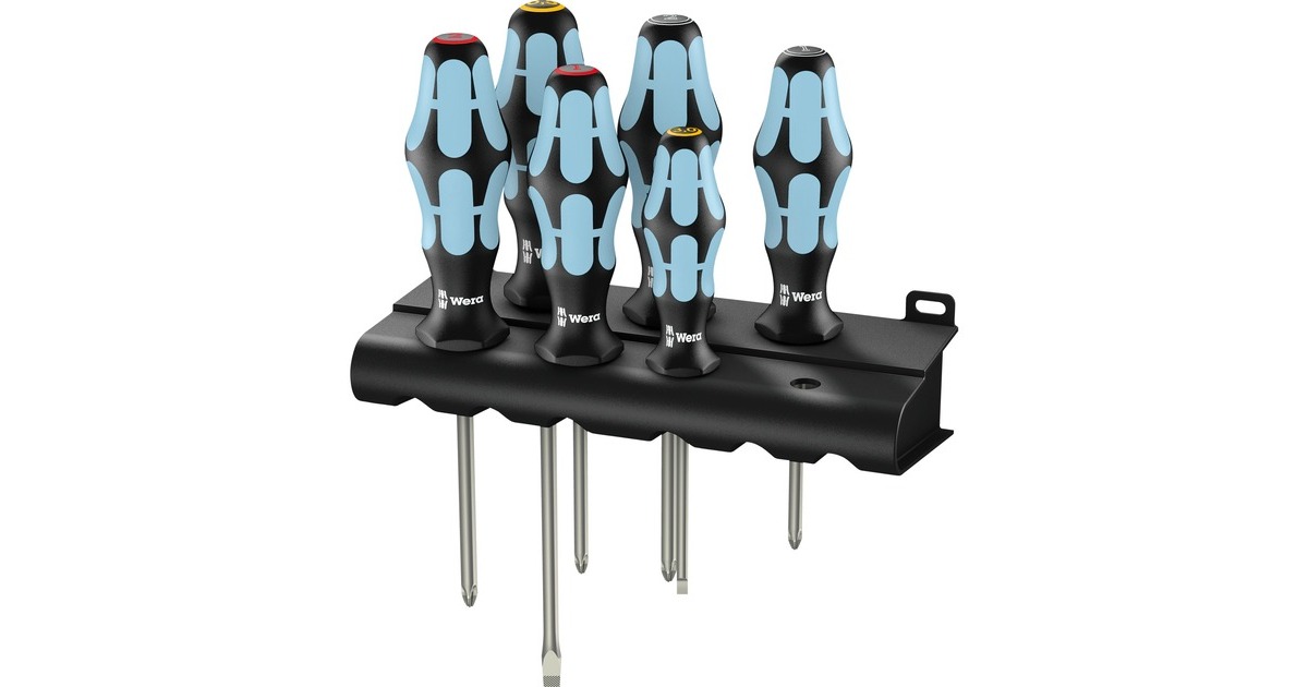 Wera3334/3350/3355/6 Schroevendraaier-set, RVS + houder, 6‑delig  (Zwart/blauw)