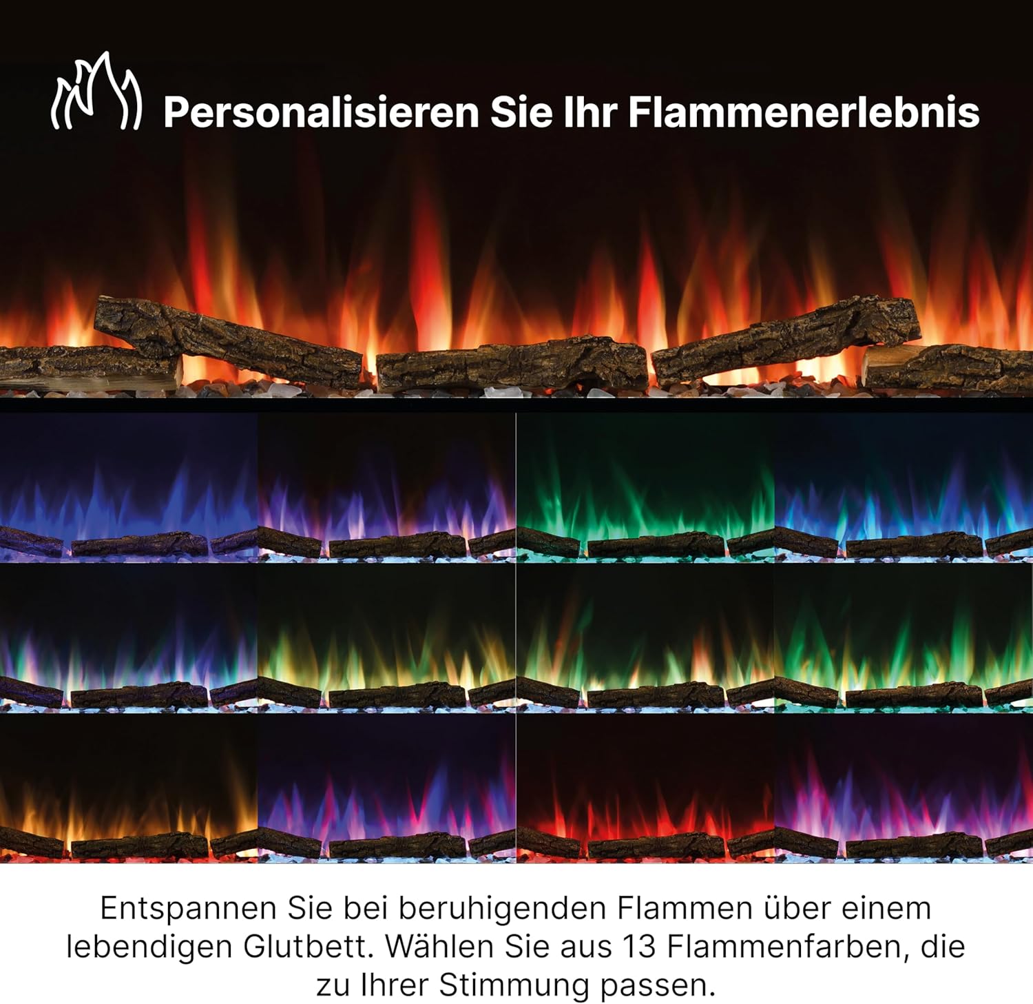 Dimplex Sense Optiflame Media - Wandfeuer, Wandmontage oder Einbau, integrierter elektrischer Kamin, mit 13 Farbthemen, 3 Heizeinstellungen, Fernbedienungen und WLAN, 60 Zoll / 153,3 cm
