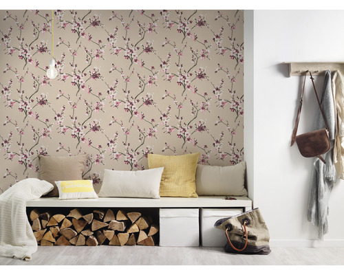 Vliesbehang 38520-3 Desert Lodge bloeiende takken roze