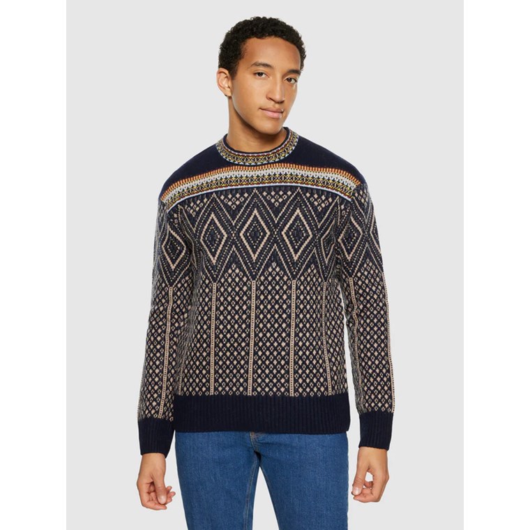 KnowledgeCotton Apparel Faroe Isle Crew Neck Lambswool Knit Blue