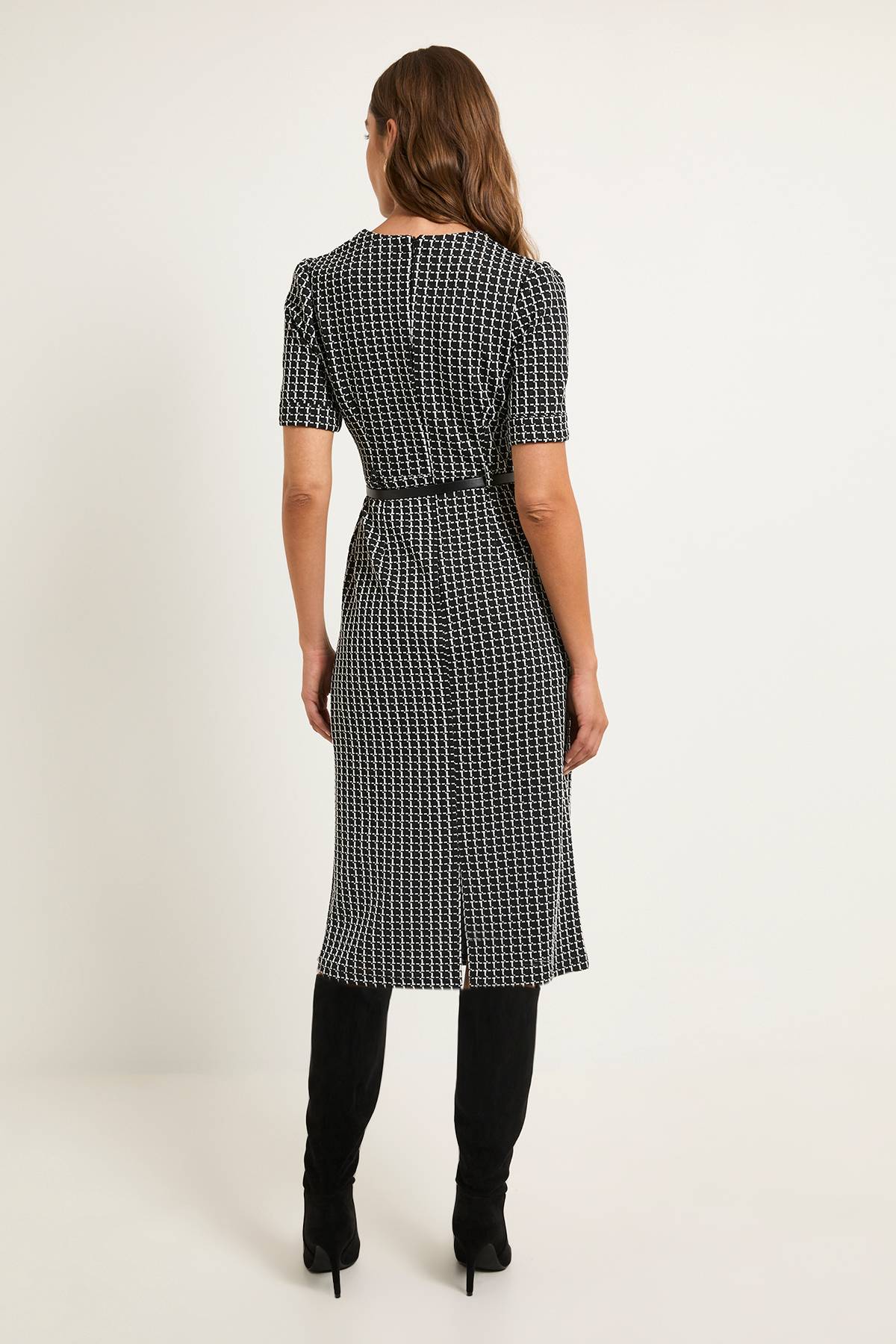 Wallis Robe Midi Ceinturée En Ponte À Carreaux