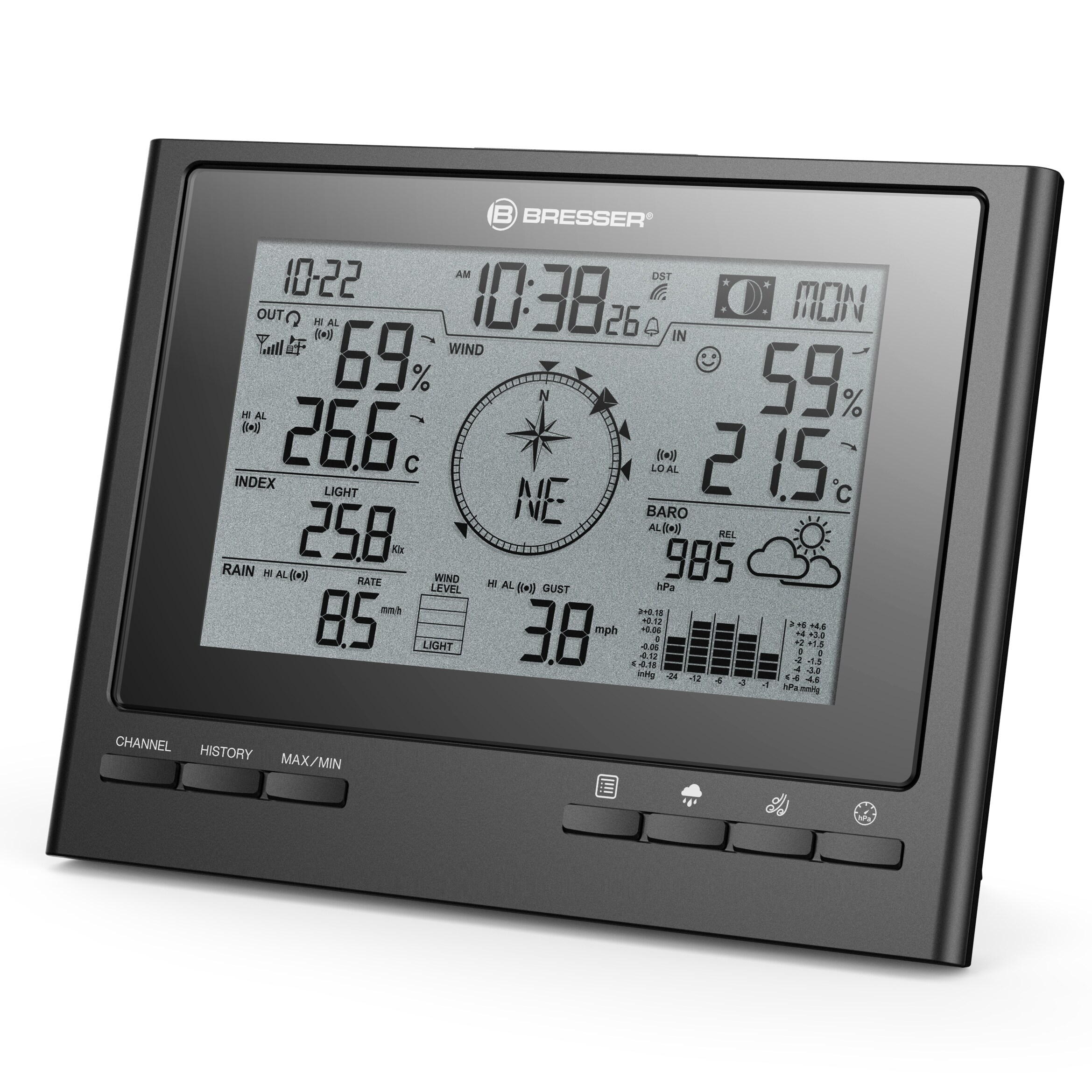 BRESSER zusätzliche / Ersatz-Basisstation für 7003100 ClimateScout Wetterstation Farbe: schwarz
