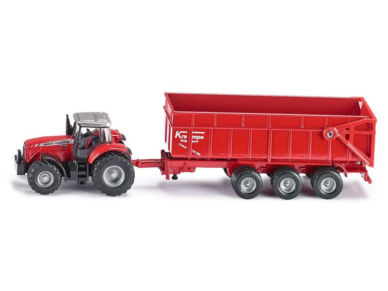 Siku Traktor Massey Ferguson 8480 mit Anhänger 1:87 H0 Massey Ferguson 8480 Traktor Modell mit Krampe 3-Achs Kipper