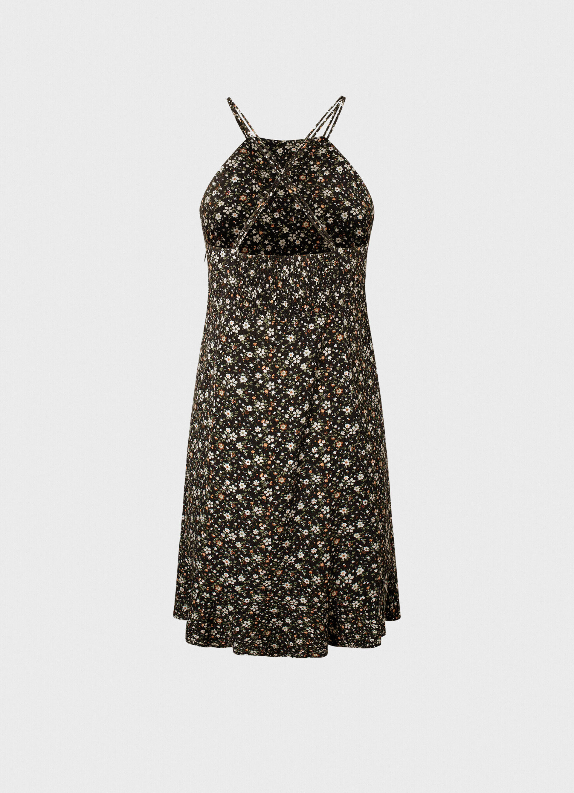 VESTIDO FLUIDO COM FLORES - multicolorido