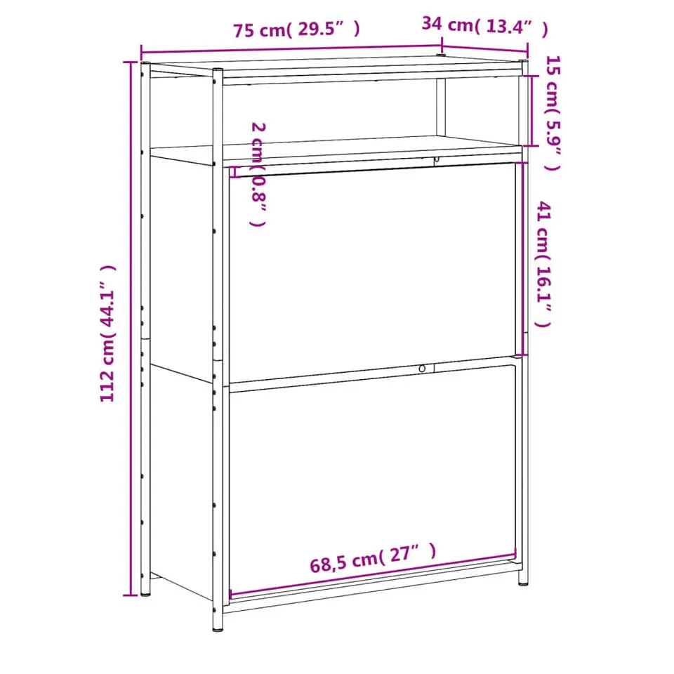 vidaXL - Schoenenkast 9 paar met 2 kleppen - Sonoma eiken - Hout - 75x34x112 cm