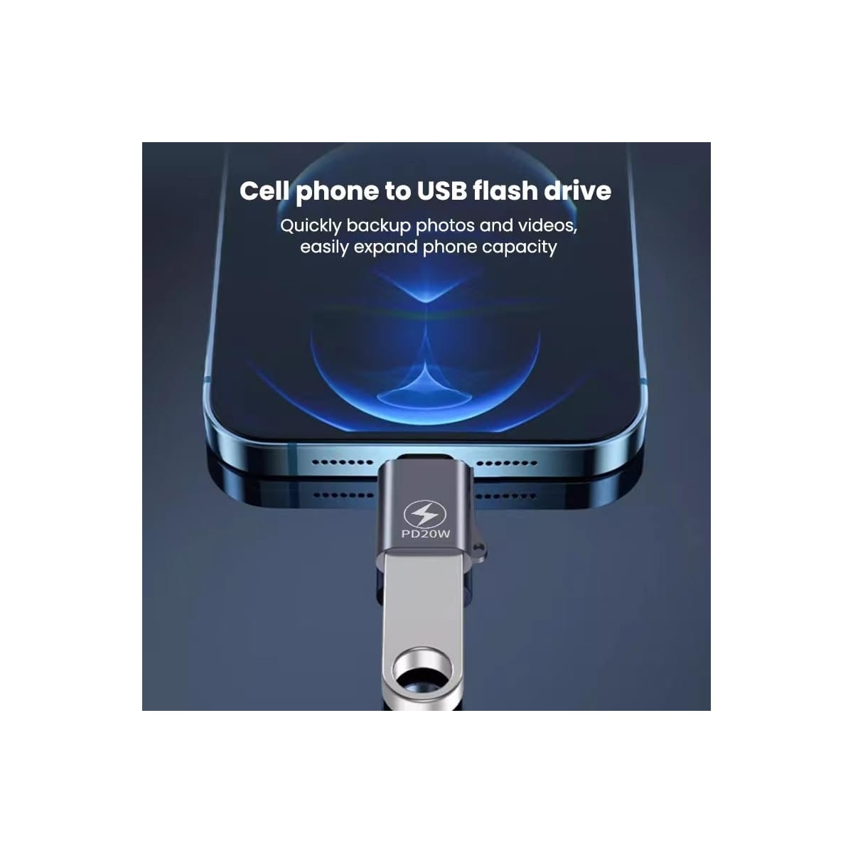 NÖRDIC USB-A 3.1 OTG hunn-til Lightning hann-adapter, Lightning-adapter for synkronisering og lading, aluminium sølv