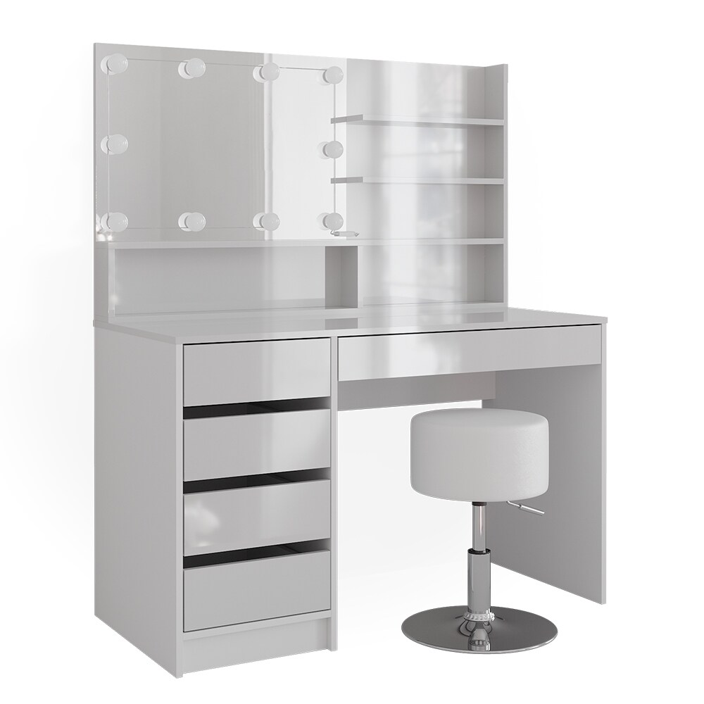 Vicco Schminktisch Sherry Weiß Hochglanz 120 x 75 cm Spiegelregal LED & Hocker