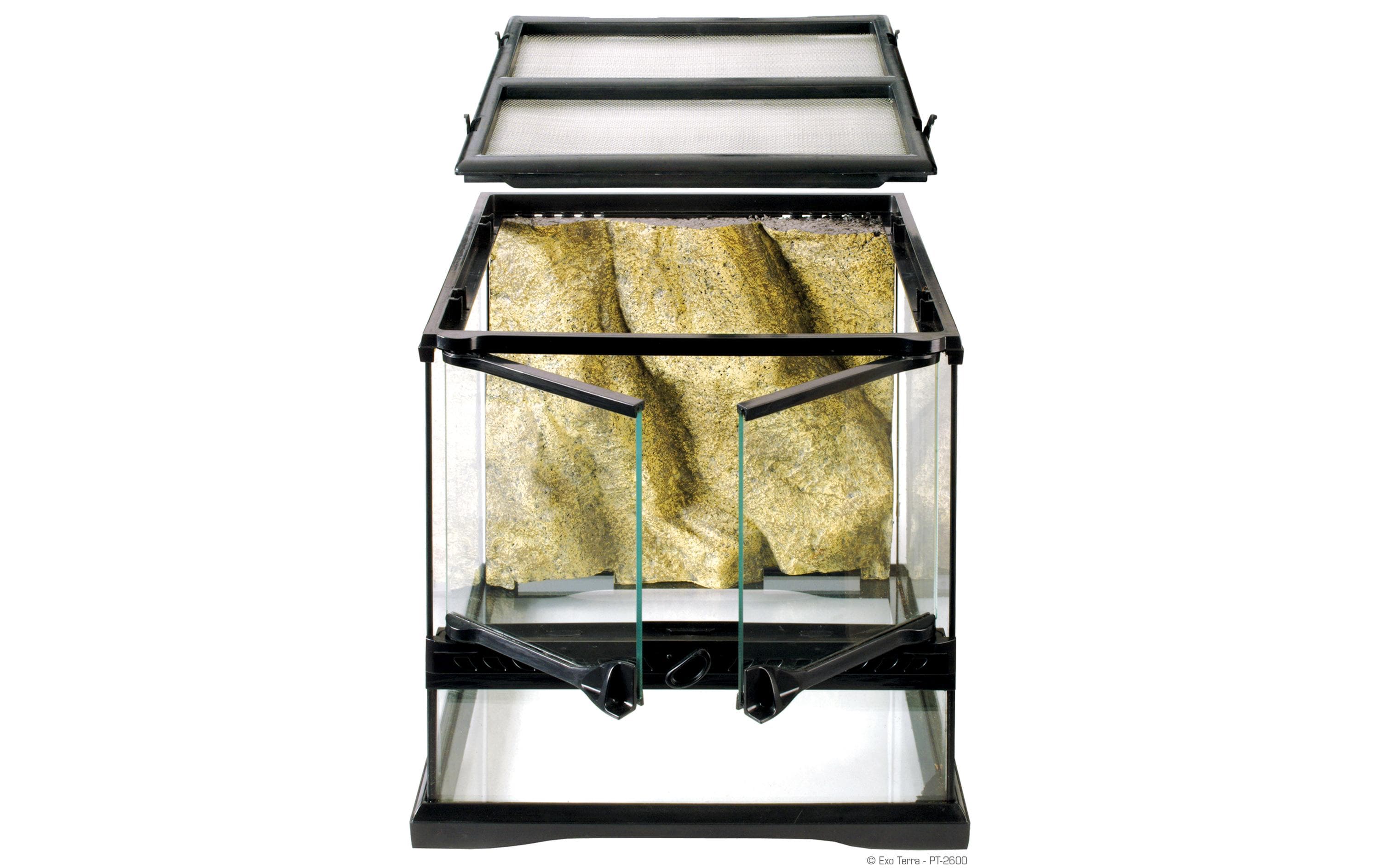 Glasterrarium Natural Mini/Wide, 30 x 30 x 30 cmTerrarium für Reptilien und Amphibien inkl. Steinmotivrückwand