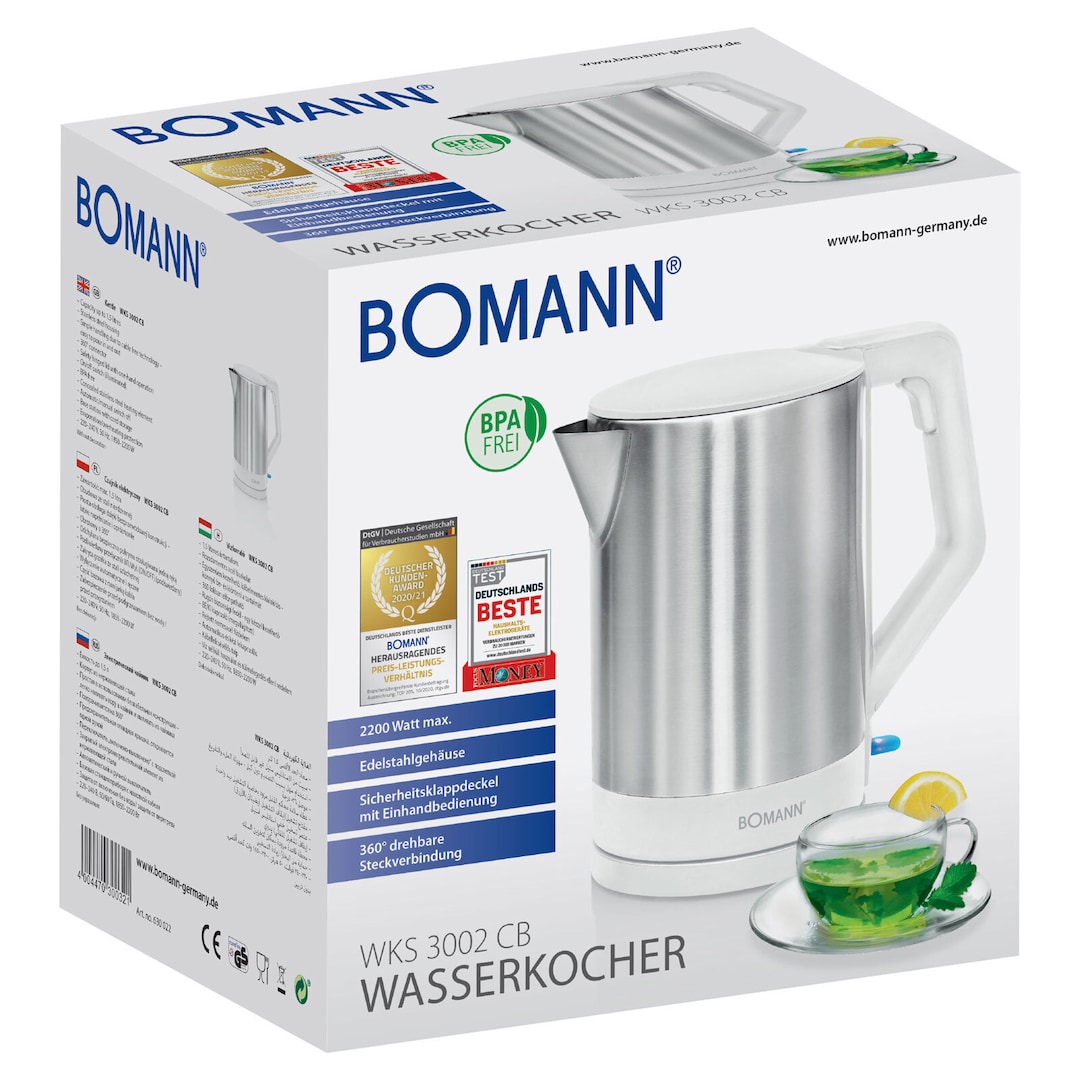 BOMANN WasserkocherWKS 3002 Edelstahl weiß