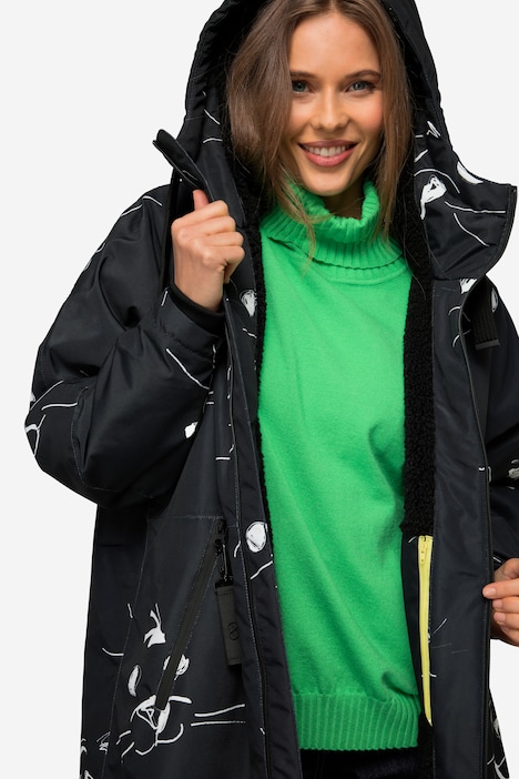 Funktions-Jacke, oversized, maritimer Allover-Print, Teddyfutter, 2-Wege-Zipper