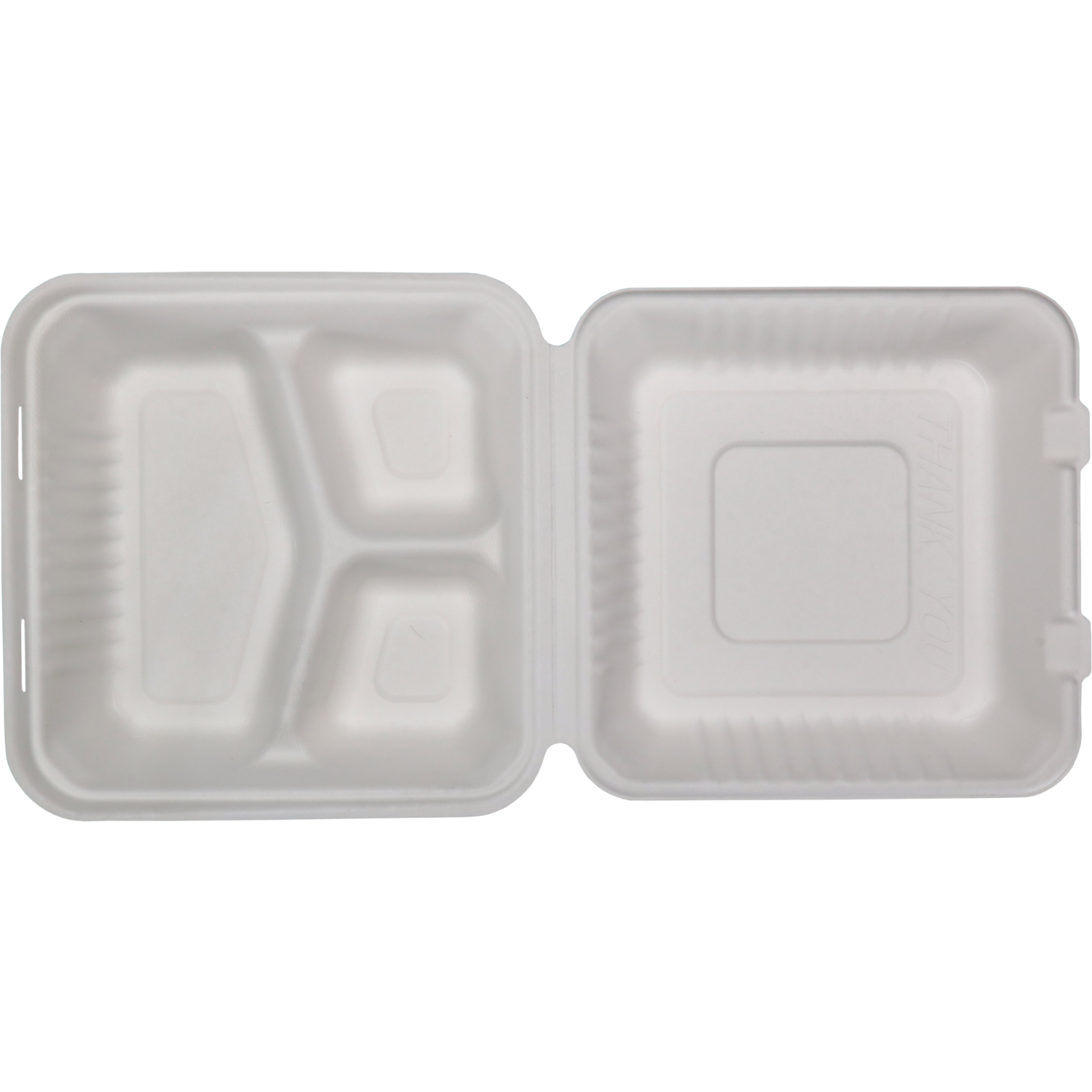Depa Bak, Bagasse (suikerrietpulp), 3-vaks, 1200ml, maaltijdbox, 23x23x7.8cm, wit