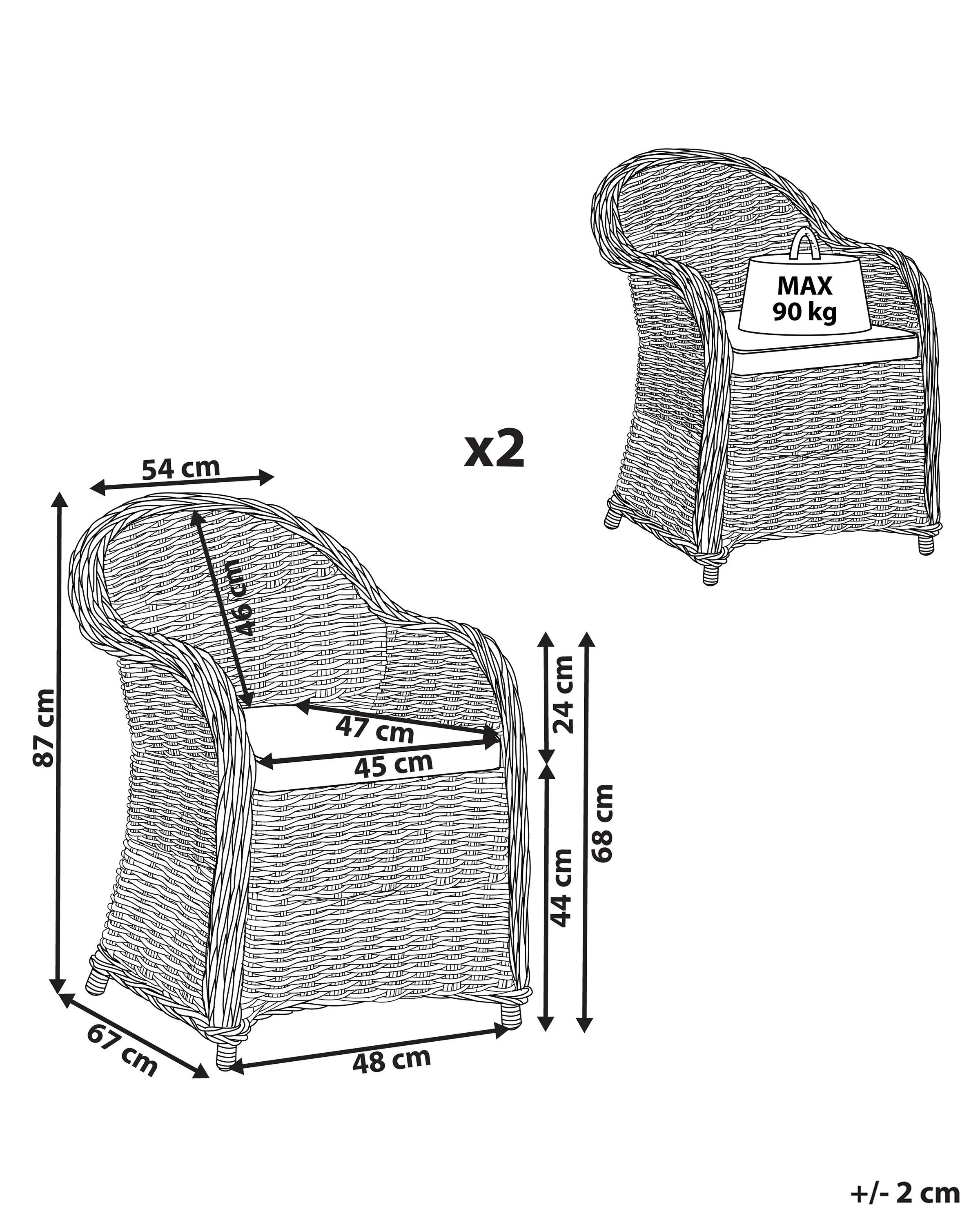Set van 2 tuinstoelen met kussens SUSUA Rotan Natuurlijk