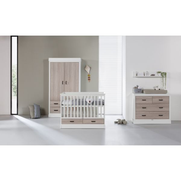 Kidsmill Newport Babykamer Wit / Eiken | Bed 60 x 120 cm   Commode