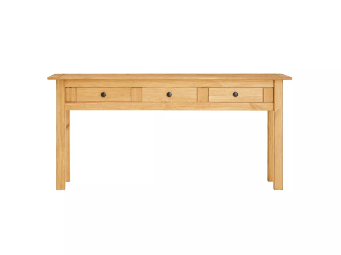 Table console CANCUN meuble d'appoint en bois avec 3 tiroirs, en pin massif finition teintée/cirée