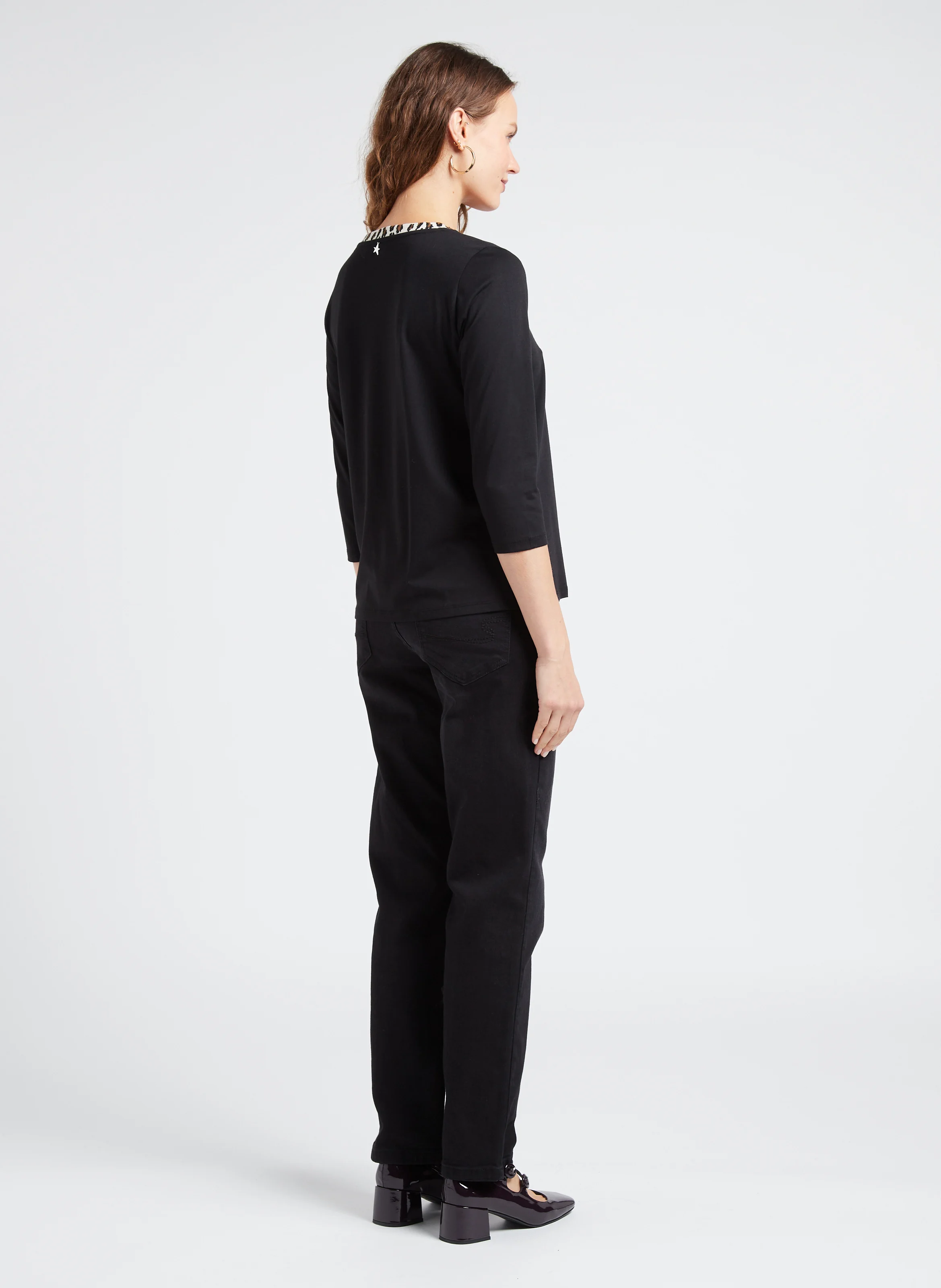 THILDA - Tee-shirt col rond en coton mélangé | Noir