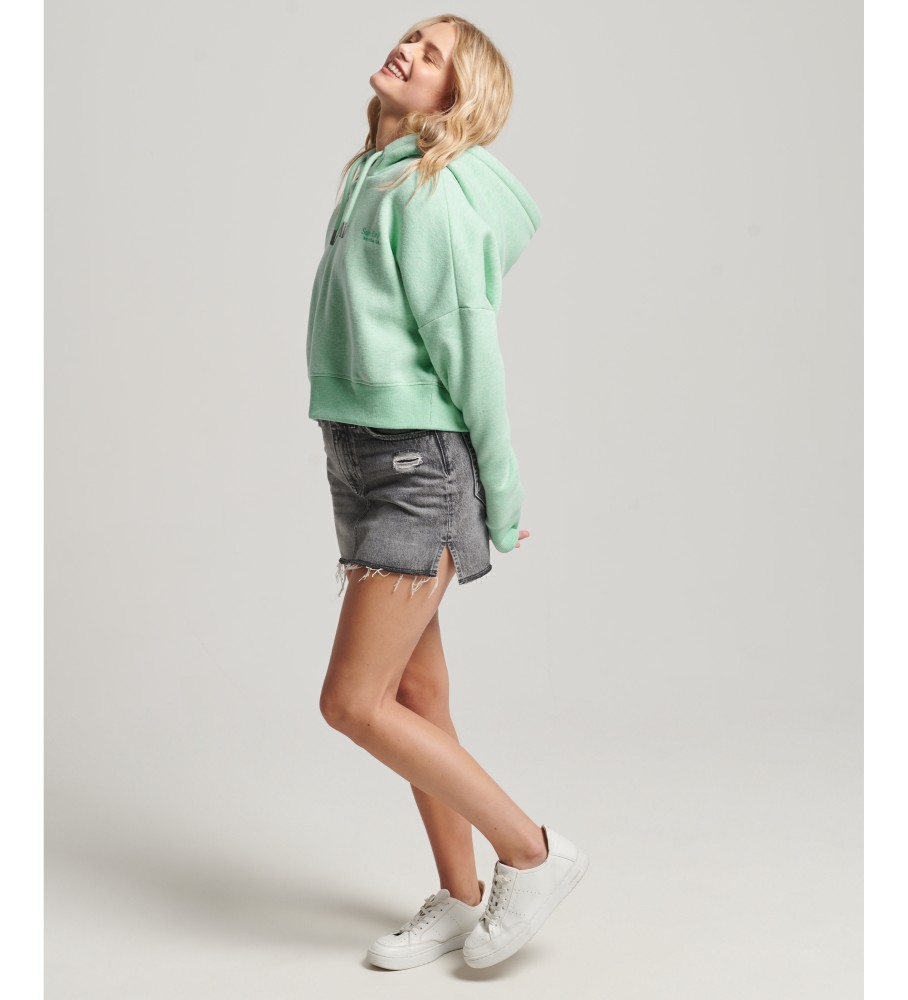 Moletom cropped com capuz e logo vintage da Superdry na cor verde.