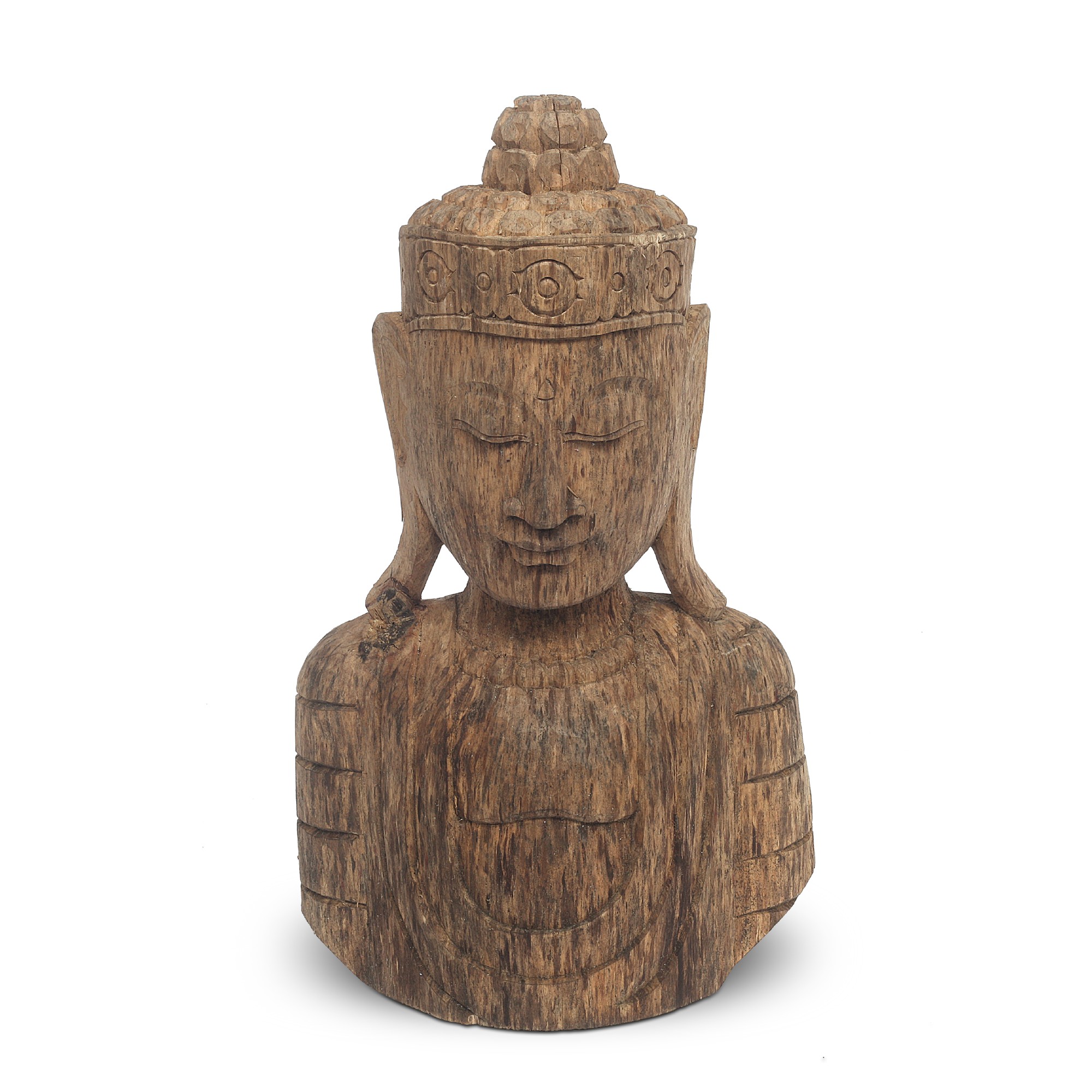 Buddha-Büste aus Holz, H 42 cm, B 24 cm, T 10 cm von fischer's lagerhaus