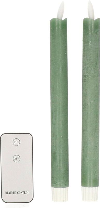 Anna's Collection LED dinerkaarsen - 2x st - jade groen - 23 cm - afstandsbediening - kaarsen