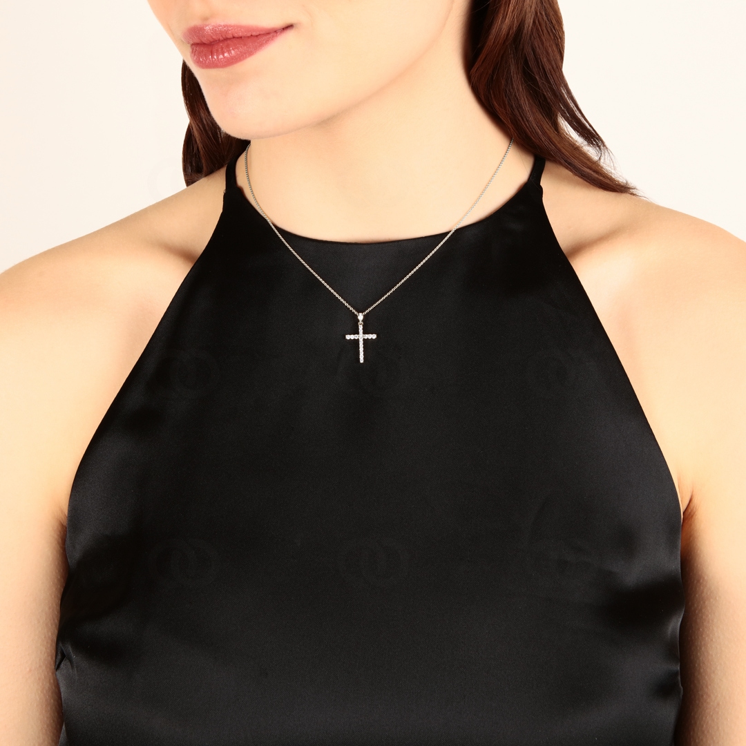 Anhänger 750/18 K Weissgold Kreuz mit Brillanten 0.25 ct H/si