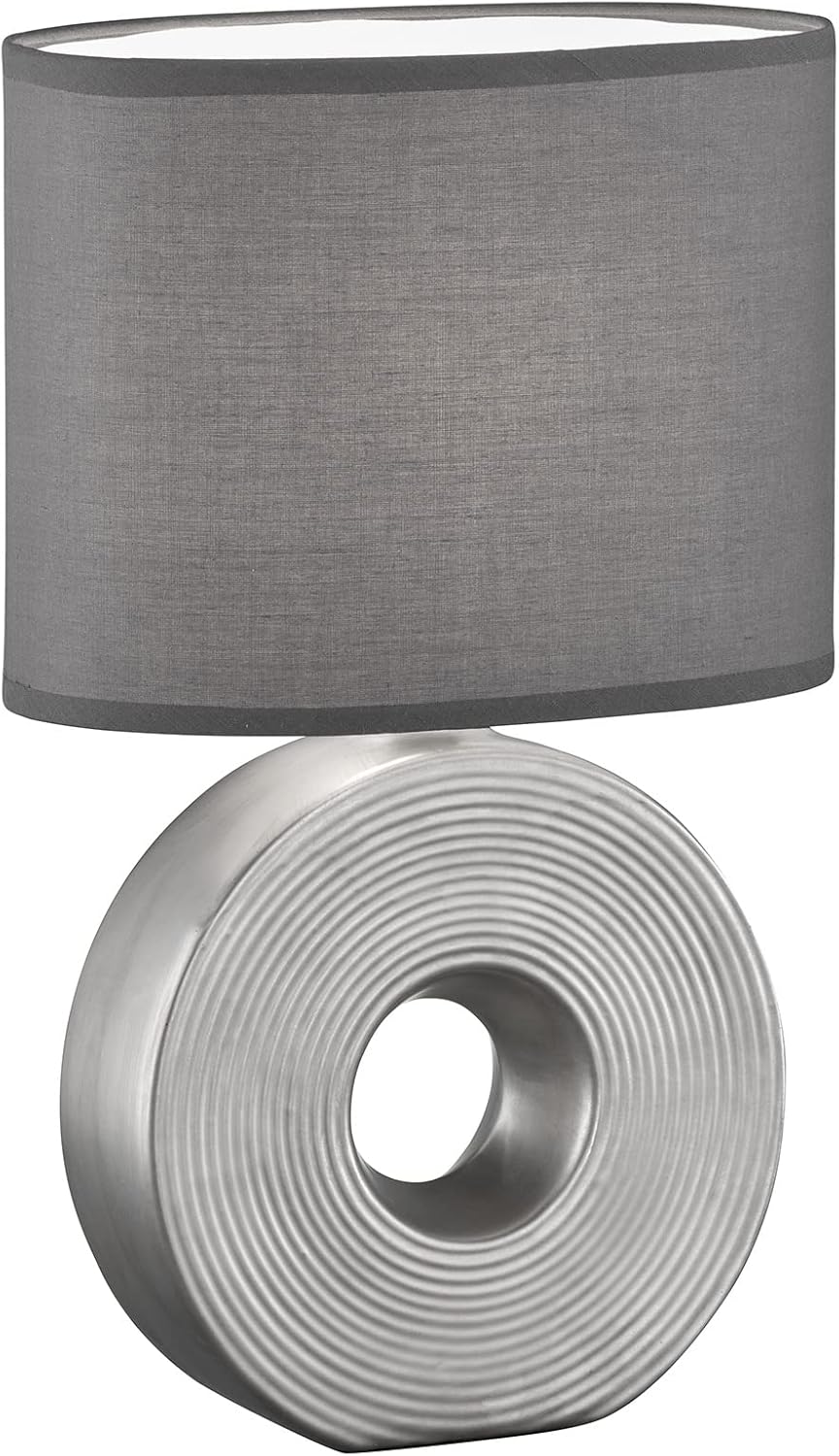 Fischer & Honsel | Tischleuchte, Eye | silberfarben matt| Stoffschirm| anthrazit chintz innen weiß| L: 23,00 cm, B: 13,00 cm, H: 38,00 cm,| mit Schnurschalter| 1x E14 max. 40 Watt | 50477