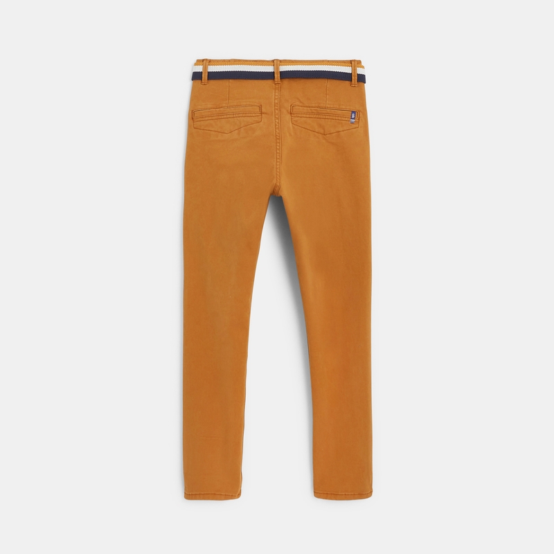 Pantalon chino slim ceinturé en toile unie orange garçon