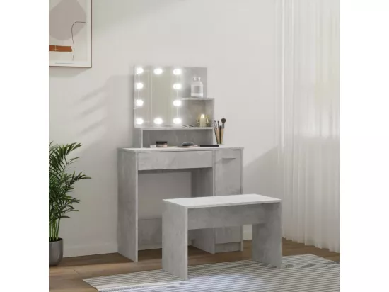 Ensemble de coiffeuse avec LED Gris béton Bois d'ingénierie