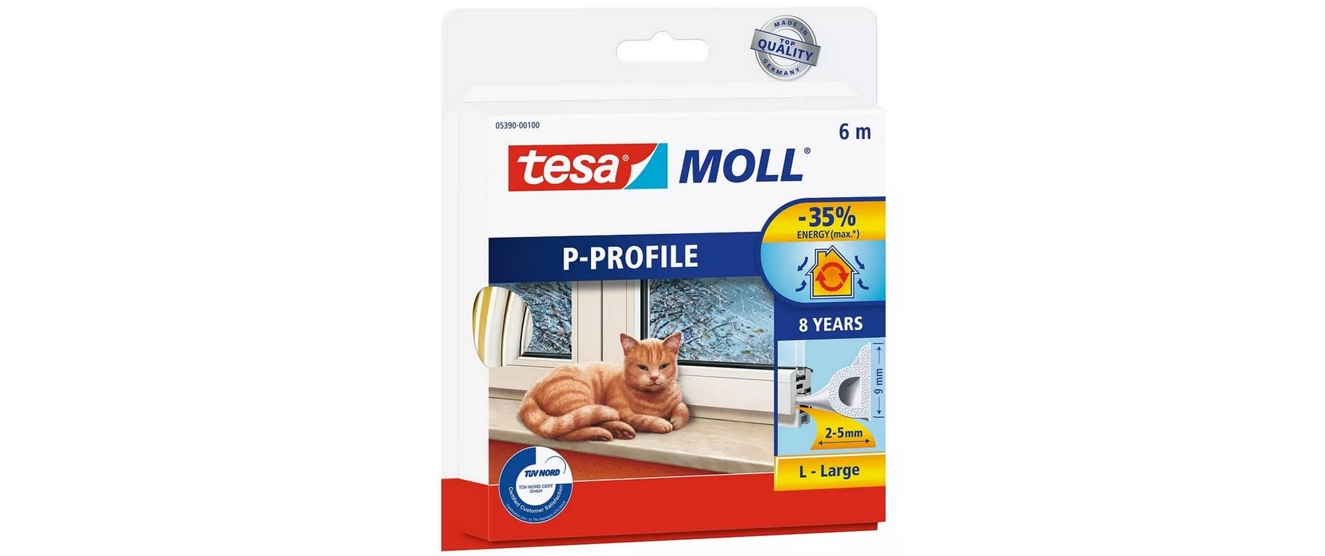 Dichtungsband -Set P-Profile, 2x 10 m x 9 mm x 5.5 mm, WeissSelbstklebende Dichtung zum Isolieren von Spalten an Fenstern und Türen, 2er-Pack
