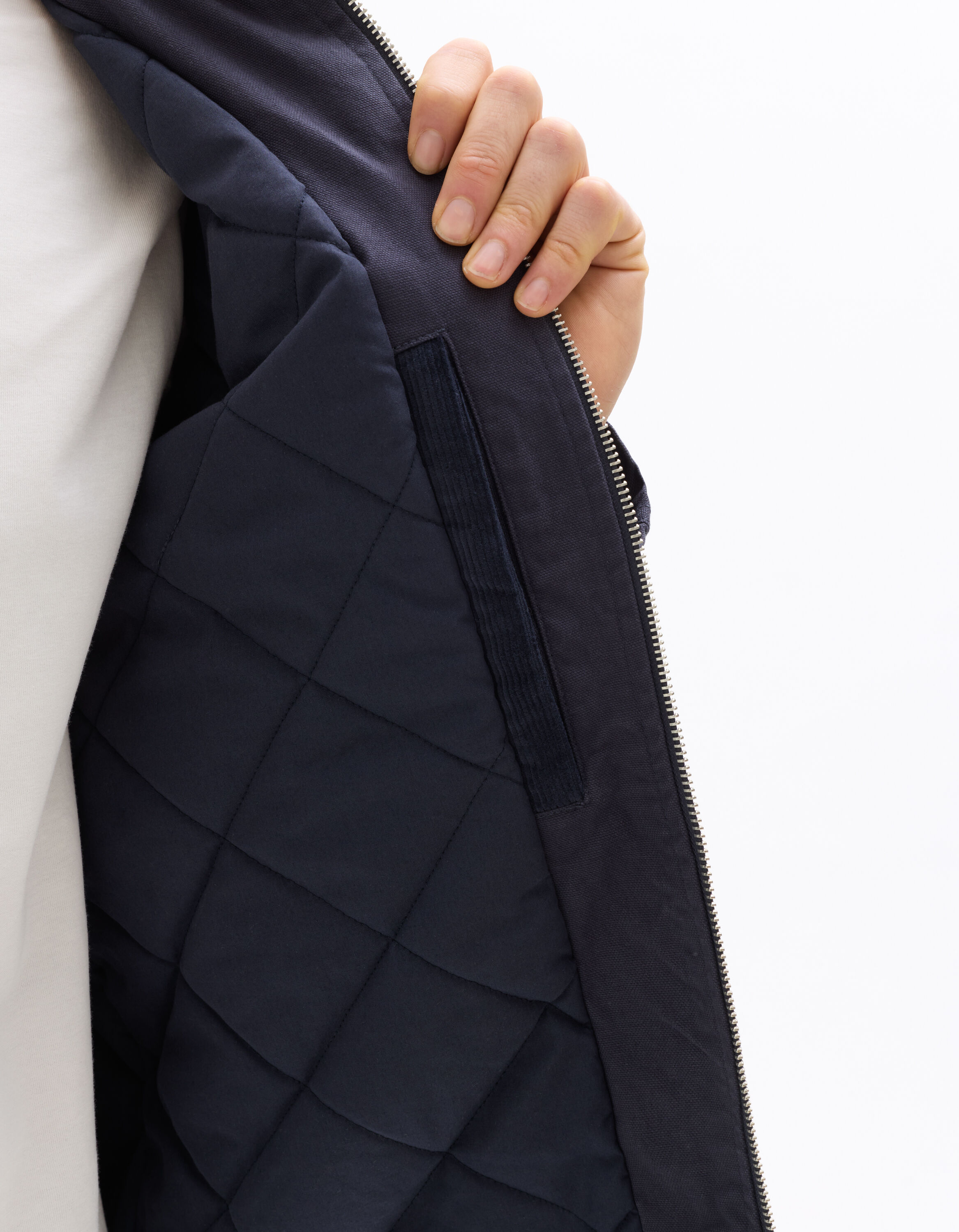 Blouson 100% coton col contrasté - marine