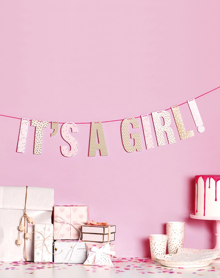 Papier-Girlande IT‘S A GIRL (3m) in rosa/pink