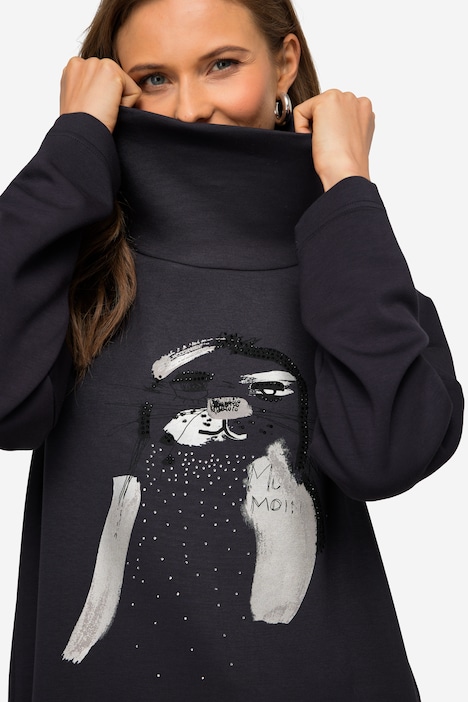 Sweatshirt, Robben-Motiv, Rollkragen, Langarm