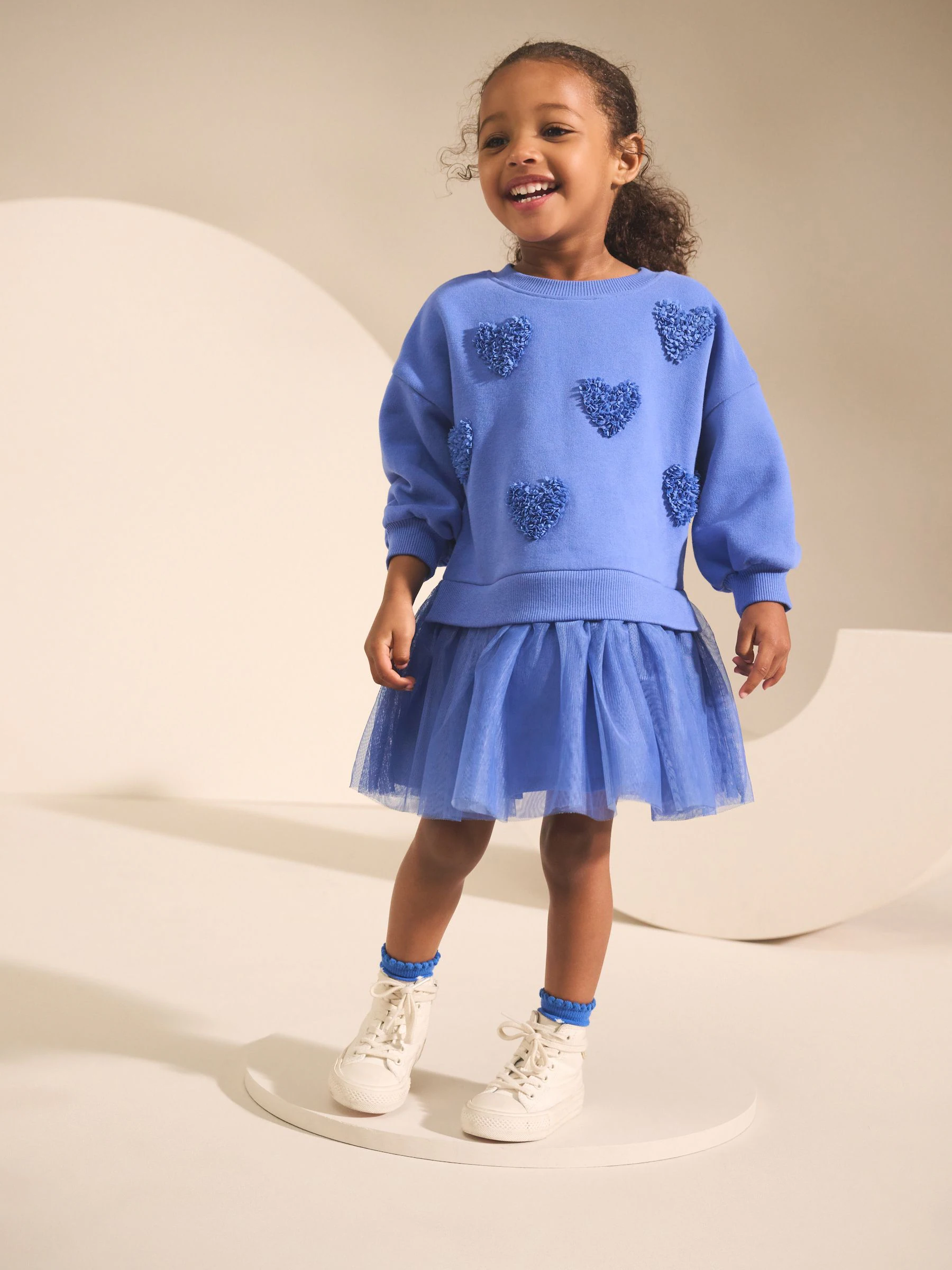 Blauwe hartjes - Feestjurk van sweaterstof (3 mnd-7 jr)