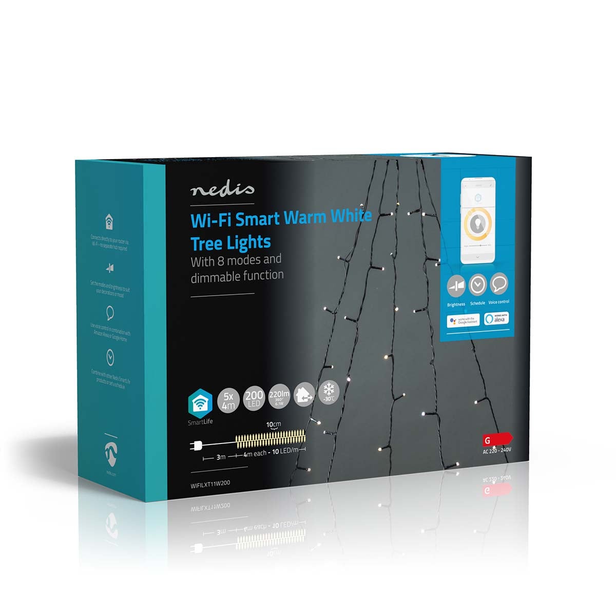 Nedis SmartLife Decoratieve LED iOS/Android 5x4 meter 200 LED's warm wit