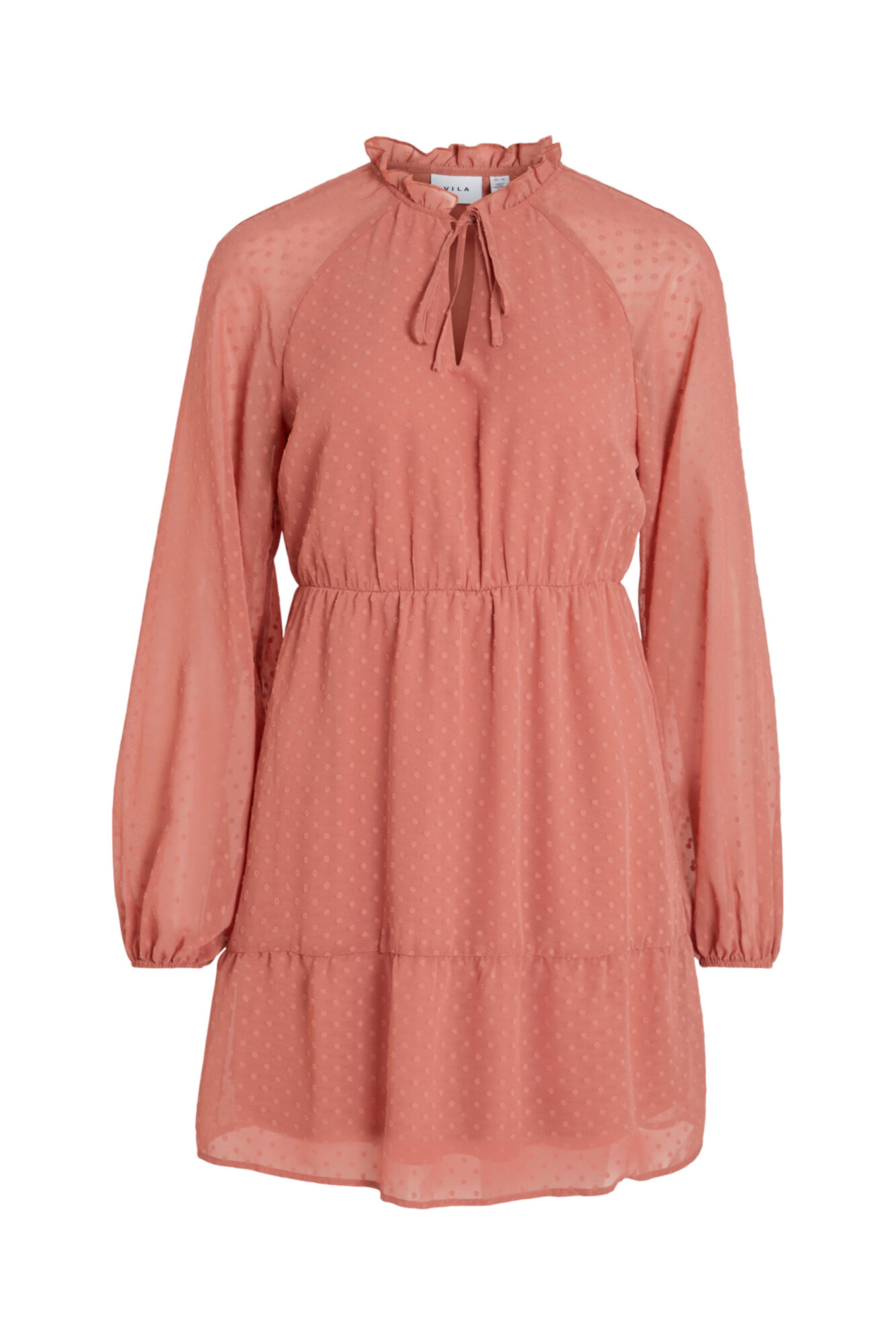 Vestido curto de mangas compridas e tecido semitransparente - Rosa