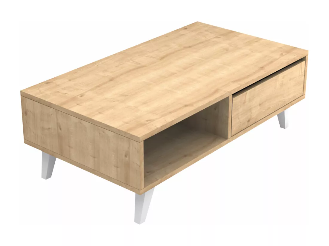 Table basse avec 1 portes et 2 niches - Naturel et blanc - SOLAMIA