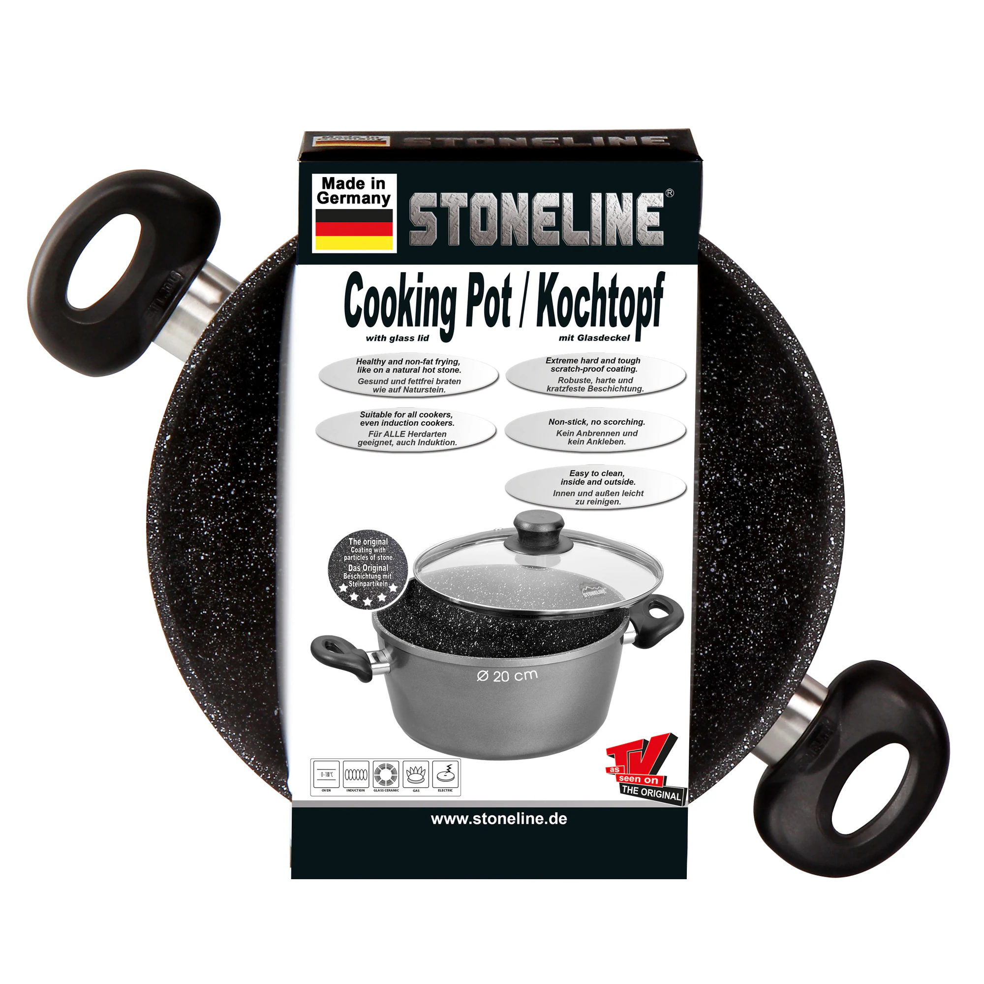 STONELINE® Kochtopf 20 cm, mit Glasdeckel, Made in Germany