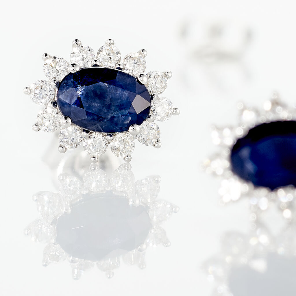 Boucles D'oreilles Puces Vladimir Or Blanc Saphir Et Diamant