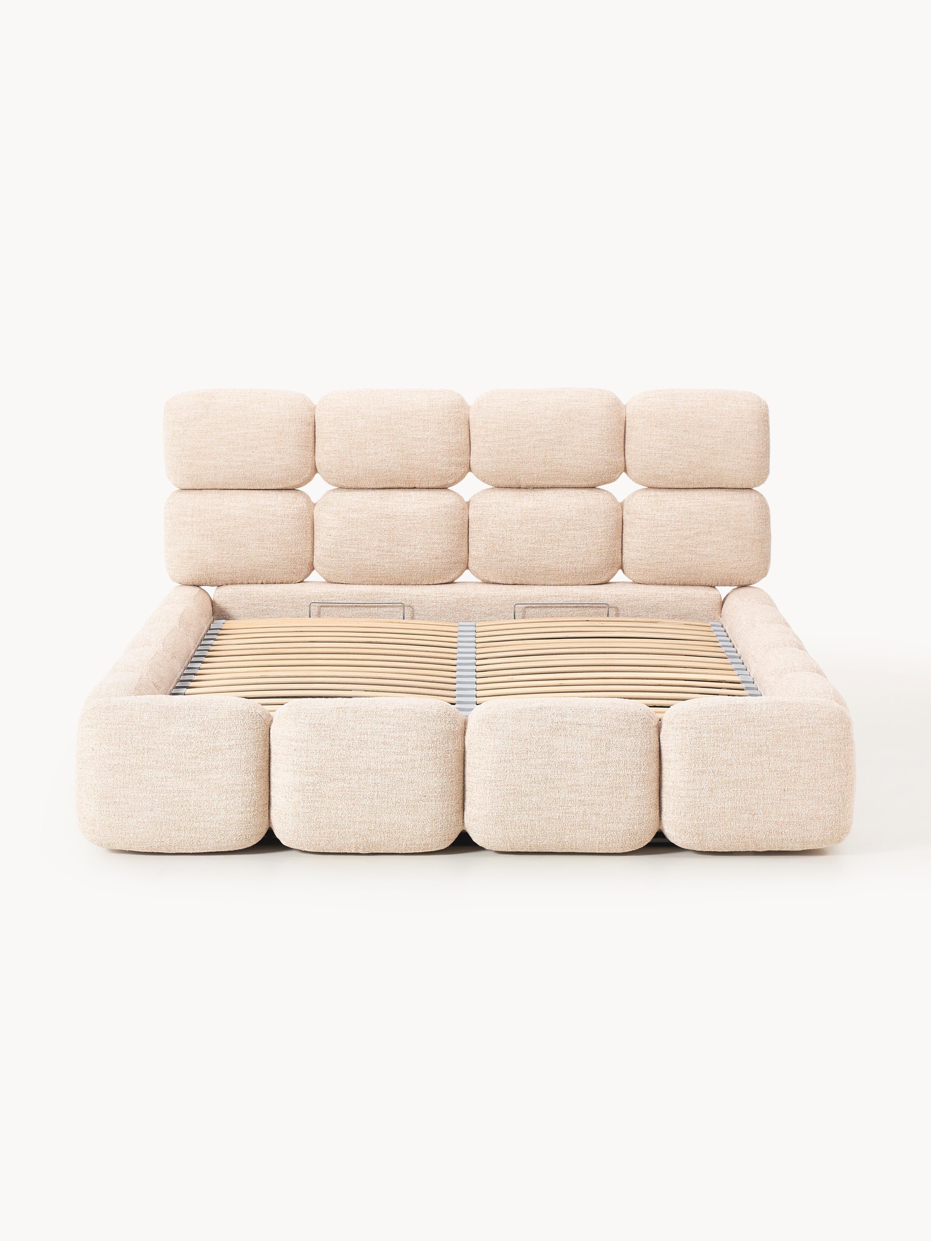 Gestoffeerd bed Tayla van bouclé met opbergruimte