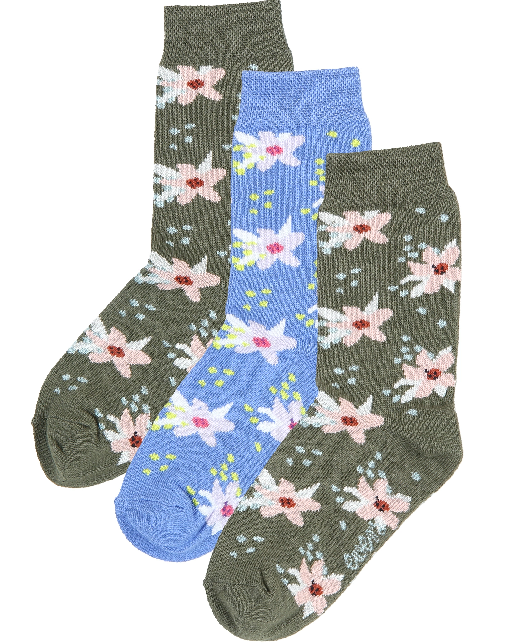 Strümpfe BLUME 3er Pack in oliv/blau