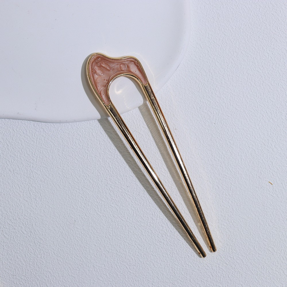 (11cm) Haarnadel Metall French Twist Haargabel Vintage Dutt Haarschmuck Accessoire - Gold / Rosa