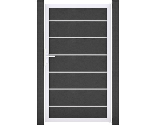 Enkele poort GroJa Flex Grande Premium incl. sierlijsten DIN universeel voorgemonteerd zonder palen frame zilver 100 x 180 cm antraciet