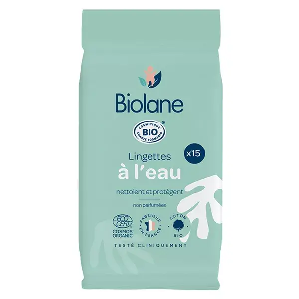 Biolane – Lenços Umedecidos Orgânicos – Tamanho de Bolso – 15 Lenços compostos por 99% de Água