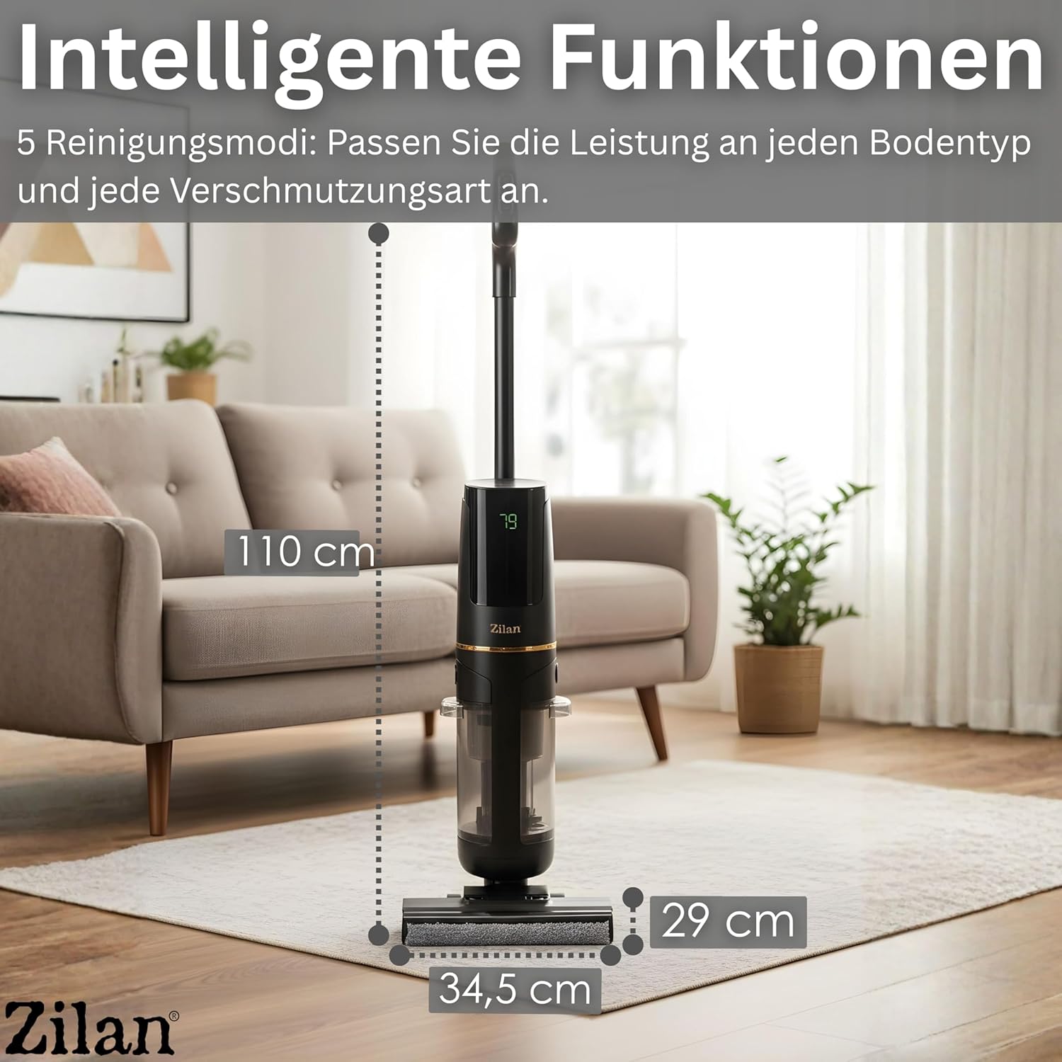 Zilan Akku Nass-Trockensauger mit Wischfunktion – Kabelloser Wischsauger & Staubsauger, Nass-Trocken-Sauger 2-in-1 Saugwischer Akkusauger Bodenreiniger für Alle Hartboden, BLDC-Motor Selbstreinigung