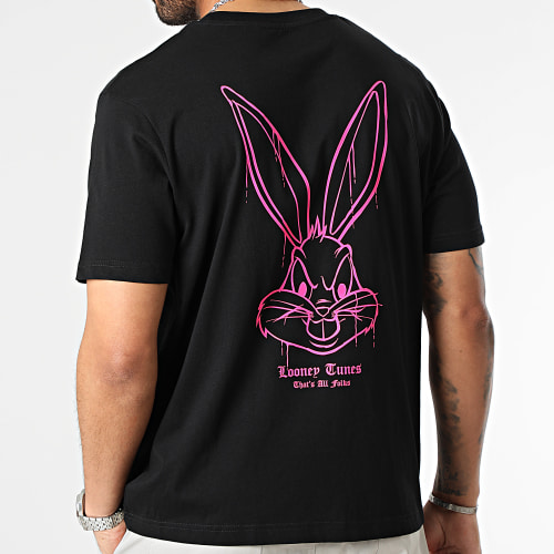 Tee Shirt Oversize Large Angry Bugs Bunny Noir Rose Fluo