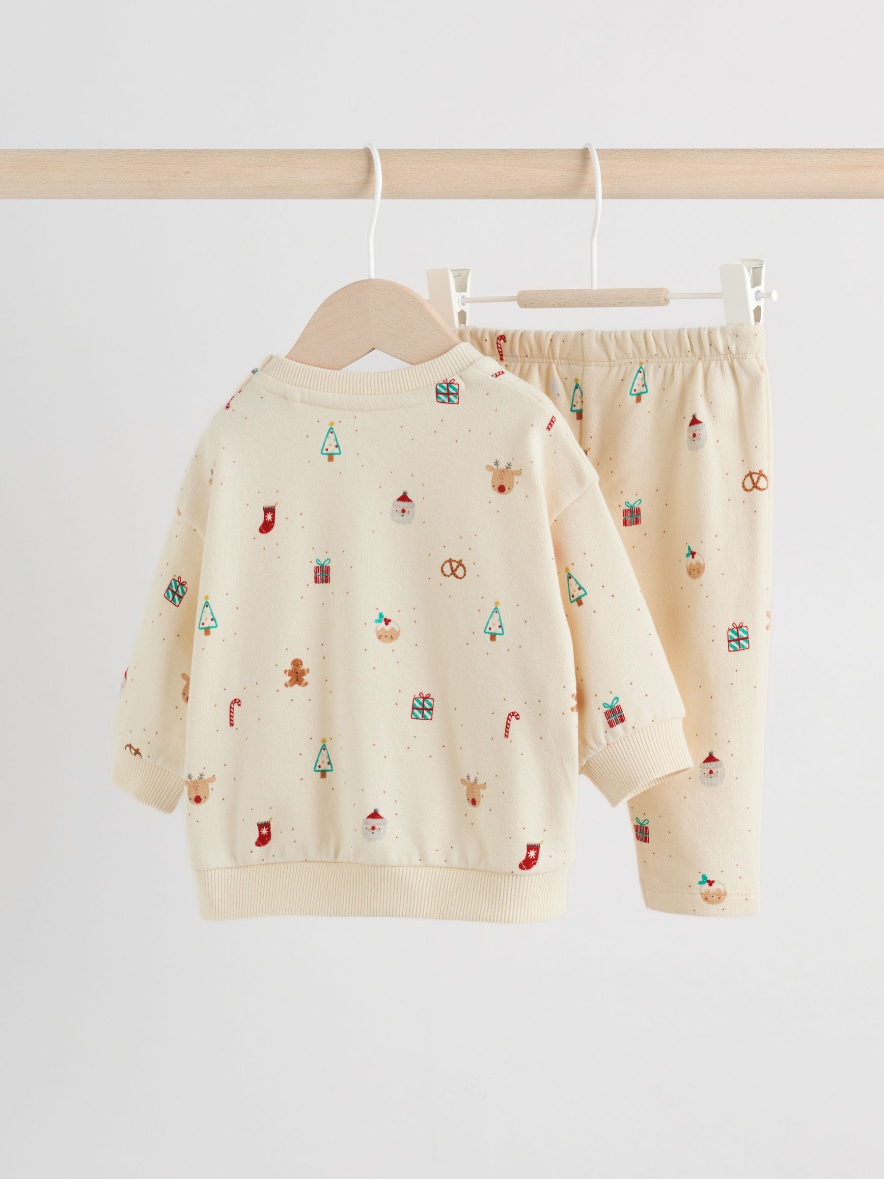 Crème - Kerstmis Sweat en Joggingbroek Baby Set (0mnd-2jr)