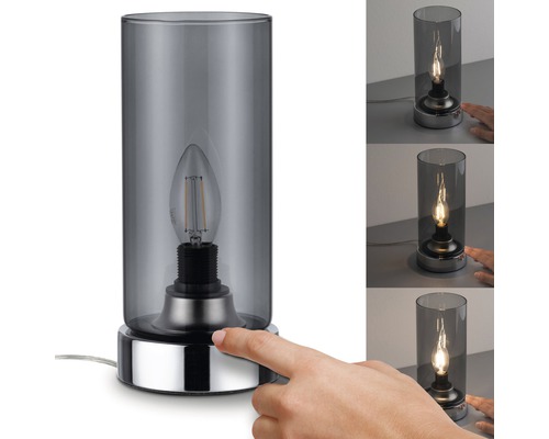 Pinja tafellamp met één lamp, HxØ 24,4x11 cm, chroom/rookglas