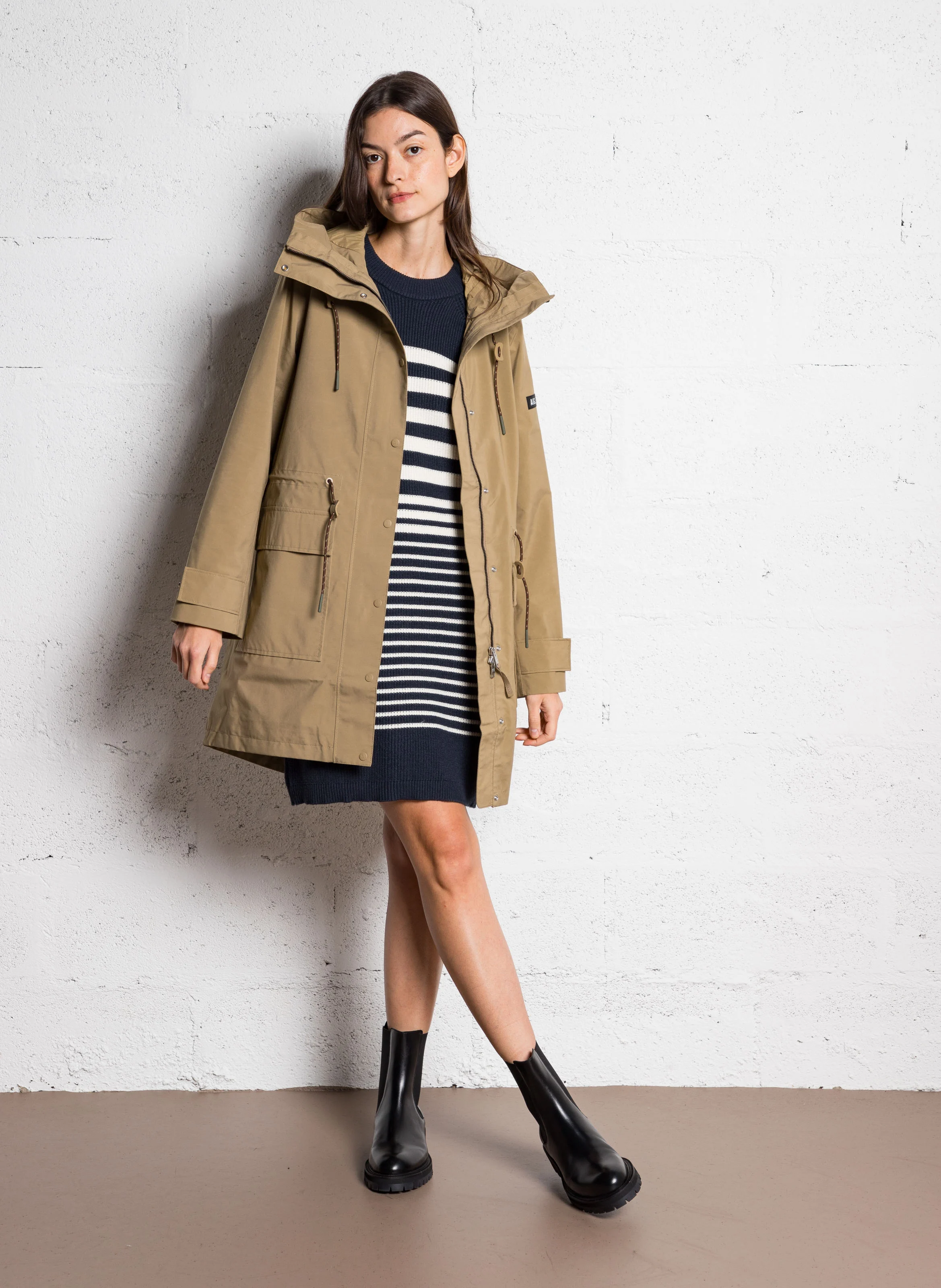 Parka longue à capuche | Beige