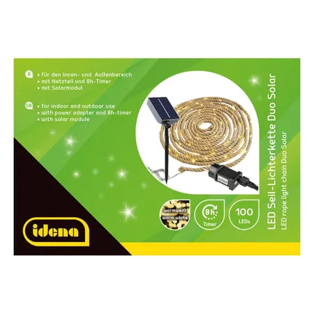 Idena Duo Solar-LEG-Lichterkette Seil mit Netzteil/Solarmodul
