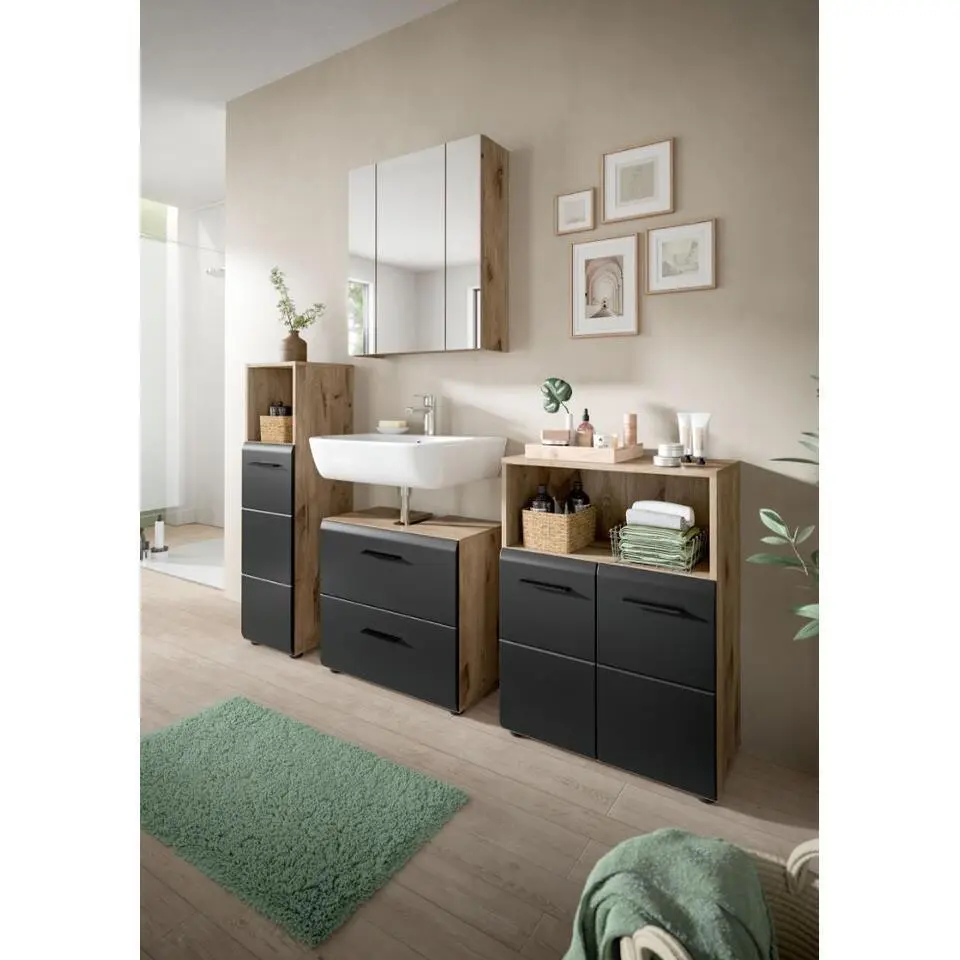 Hioshop Ice badkamer I23 zwart mat- eiken decor