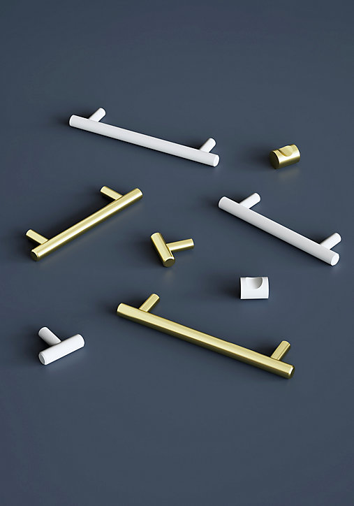 Poignée de meuble en T GoodHome Dizel acier effet laiton satin doré l.168mm x l.12mm x H. 35mm entraxe 128mm
